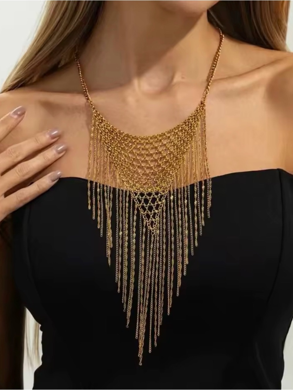 Gold Layered Fringe Necklace